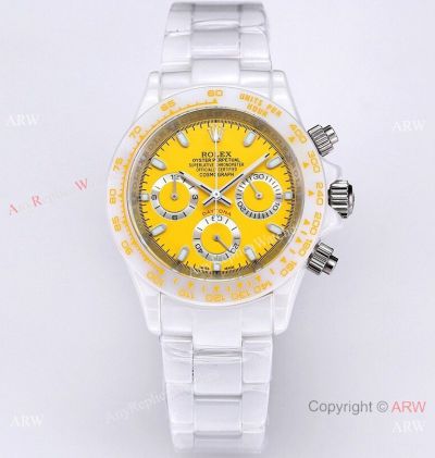 2023 New! Japan Grade AET Remould Rolex Daytona Watch in Yellow Dial Full Ceramic Strap